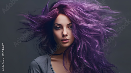 Lively purple hair on a gray background