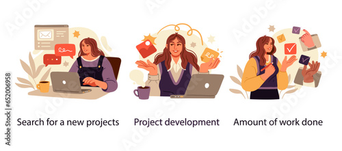 Business Concept illustrations. Scenes with men and women taking part in business activities. Vector illustration