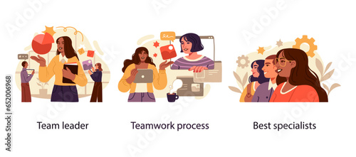 Business Concept illustrations. Scenes with men and women taking part in business activities. Vector illustration © stonepic