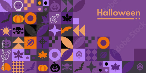 Halloween bauhaus pattern background - vector graphics