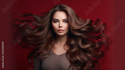 Portrait of a beautiful brunette woman with long wavy hair