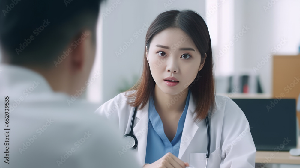 An Asian female doctor is providing consultation to patients within a hospital or clinic. An Asian female doctor is providing consultation to patients within a hospital or clinic.