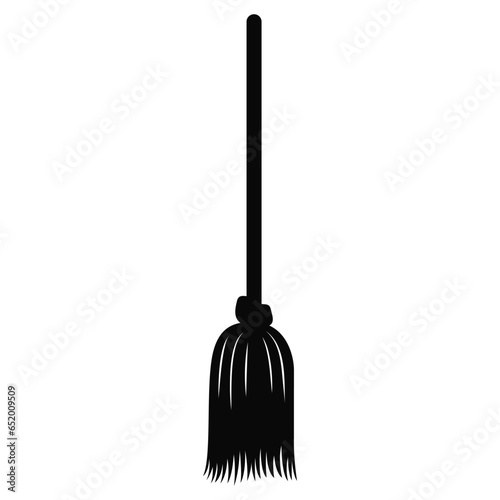 Black Broom Vector Icon - Simple and Classic Witch's Broomstick Illustration