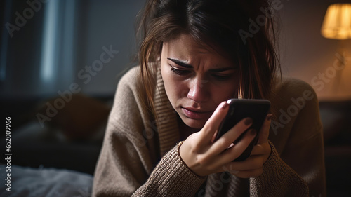 Worried woman calling a boiler breakdown emergency service using her smartphone