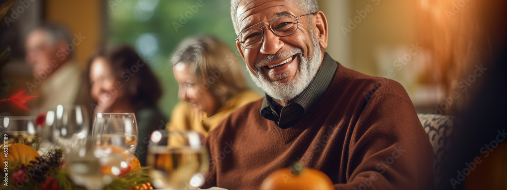 Portrait of a man during Thanksgiving dinner with his family Portrait of a man during Thanksgiving dinner with his family