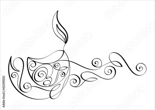 Diwali Diya Pen Ink Style M_2309003