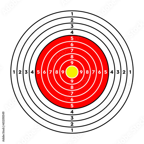 Shooting range paper target with divisions, marks and numbers. Archery, gun shooting practise and training, sport competition and hunting. Bullseye and aim. Vector illustration