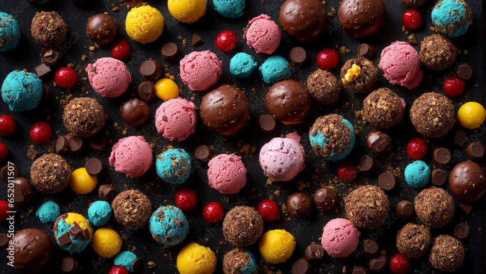 Fototapeta premium Delicious chocolate candies on a dark background