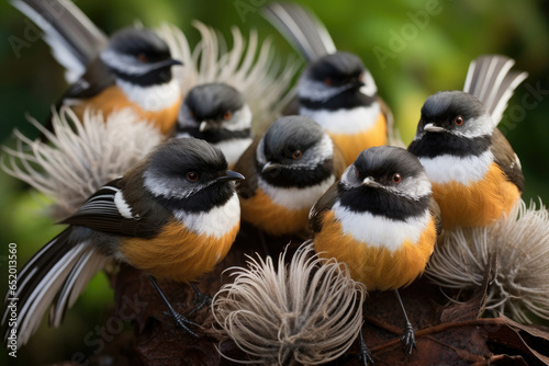 Group of New Zealand Fantail Birds close up © Veniamin Kraskov