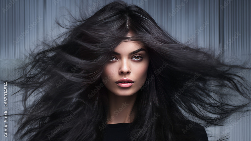 Lively hair on a gray background.generative ai