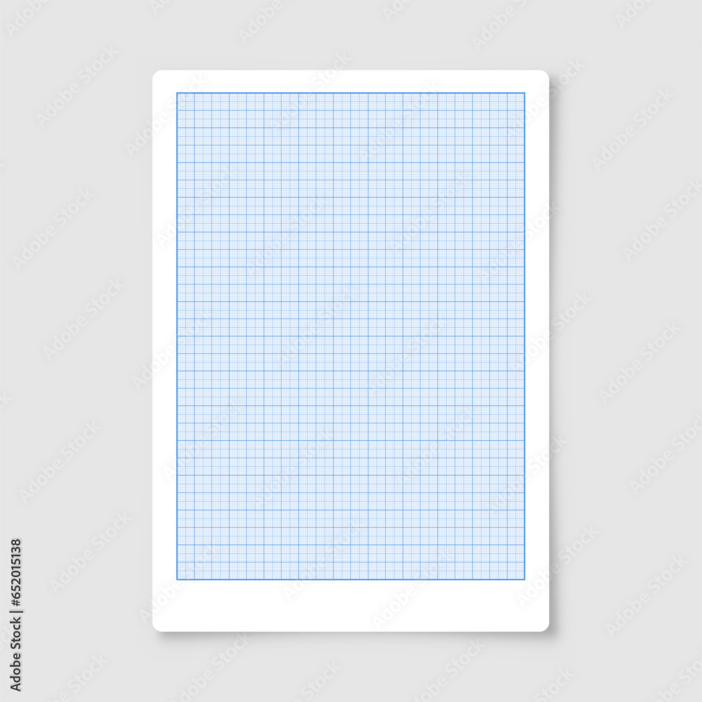 Sheet of graph paper with grid. Millimeter paper texture, geometric pattern. Blue lined blank for drawing, studying, technical engineering or scale measurement. Vector illustration Sheet of graph paper with grid. Millimeter paper texture, geometric pattern. Blue lined blank for drawing, studying, technical engineering or scale measurement. Vector illustration