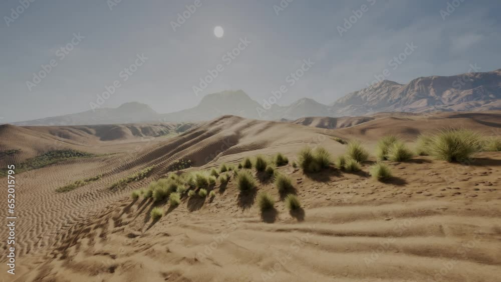 A desert landscape with mountains in the background A desert landscape with mountains in the background