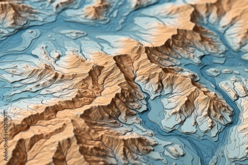A detailed close-up view of a map depicting a mountain range. This image can be used for geographical references or travel-related projects.