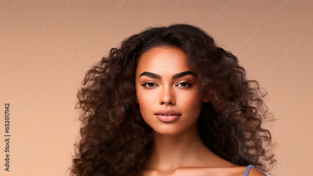 Portrait of a beautiful brunette african woman with long wavy hair.generative ai Portrait of a beautiful brunette african woman with long wavy hair.generative ai
