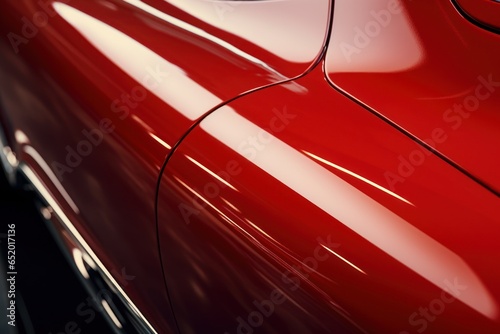 A close-up view of a shiny red car. This picture can be used to showcase the sleek design and vibrant color of a luxury vehicle. © Fotograf
