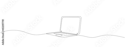 Open laptop. One line continuous laptop. Line art, outline, single line silhouette. Hand drawn vector illustration.