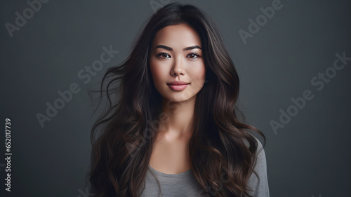 Portrait of a beautiful brunette asian woman with long wavy hair.generative ai