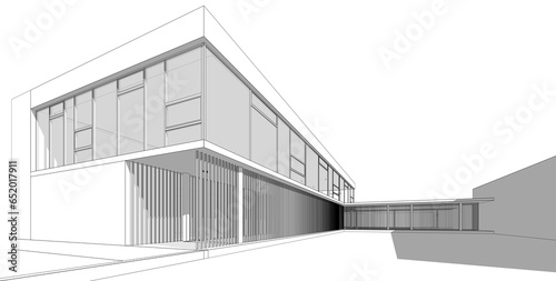 Modern building sketch 3d rendering