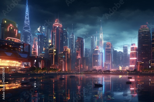 city skyline at night, Generative AI © CARLOS