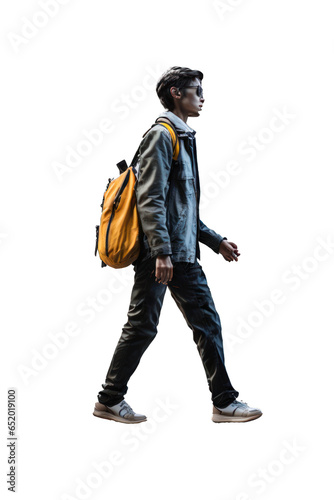 Guy with a yellow backpack, transparent background