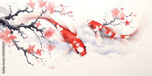 Japanese Sumi-e Ink Painting carp koi, generative ai