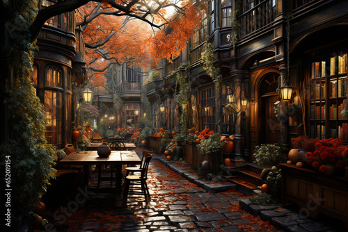 bookshop with lots of books in autumn season,reading addicts concept