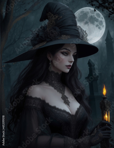 attractive halloween witch portrait, generative ai