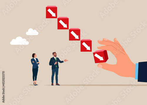 Financial and economic down. Arrow down. Regression, crisis. Vector illustration. 