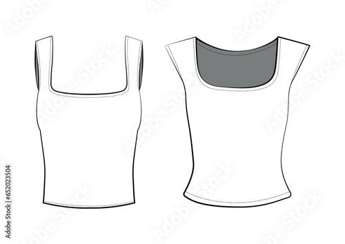 Tank Tops Vector Template Flat Sketch, T-shirt Technical Drawing with Adobe Illustrator 