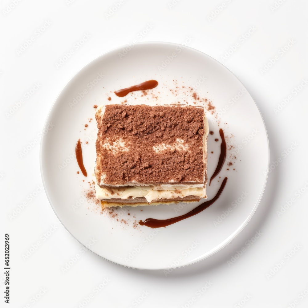 plate of tiramisu - isolated on white background (Generative AI) plate of tiramisu - isolated on white background (Generative AI)