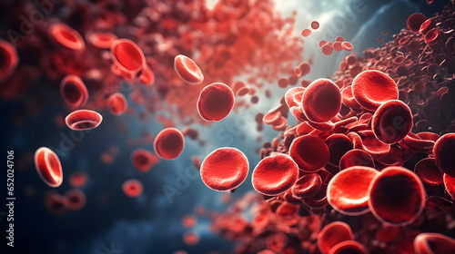 Red blood cells under microscope, Red blood cells flow through the vein. scientific illustration. 