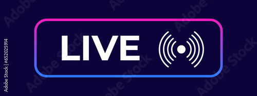 Live button. Live symbol, badge, sign, label, stream window. Vector illustration