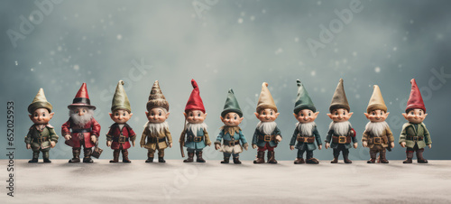 Wallpaper Mural Row of cute toy elves in pointed hats on banner with copy space Torontodigital.ca