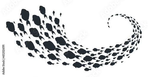Underwater fish shoal. Cartoon tropical fish swimming group, coral reef fauna shoal. Exotic fish shoal silhouette flat vector illustration © GreenSkyStudio