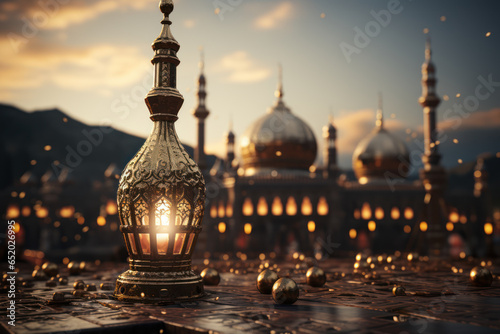 A traditional Arabic call to prayer resonating from a minaret, a daily ritual in many Near Eastern cities. Concept of spirituality in the Near East. Generative Ai. #652026995