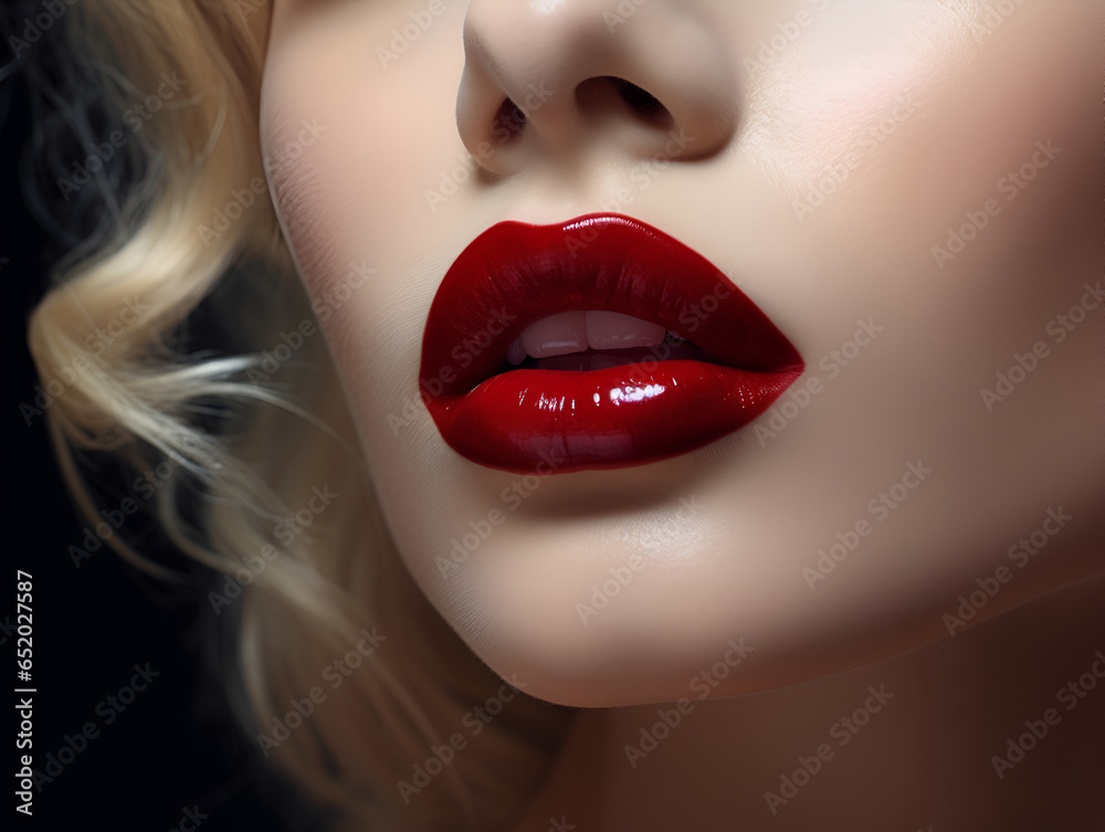 Beauty red lips makeup details Beauty red lips makeup details