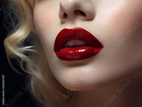 Beauty red lips makeup details