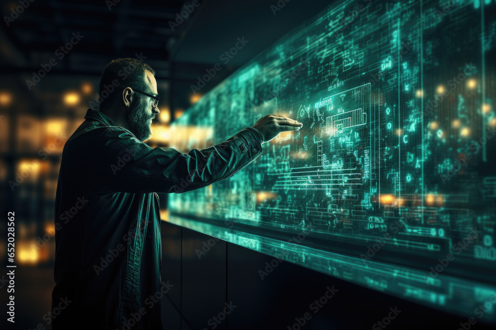 person typing on a digital screen in the city - man with digital interface - futuristic setting person typing on a digital screen in the city - man with digital interface - futuristic setting