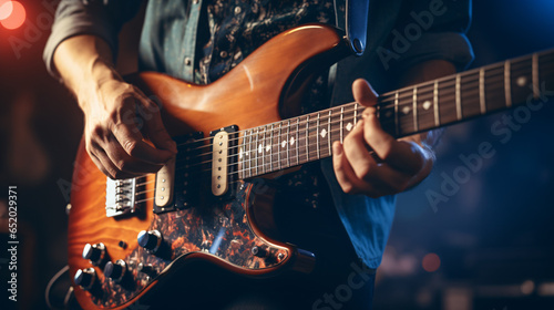 Unrecognizable man playing the electric guitar