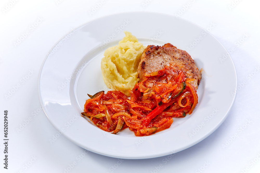 steak with mashed potato and vegetables steak with mashed potato and vegetables