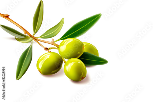 Green olives with leaves isolated on white background. Clipping path