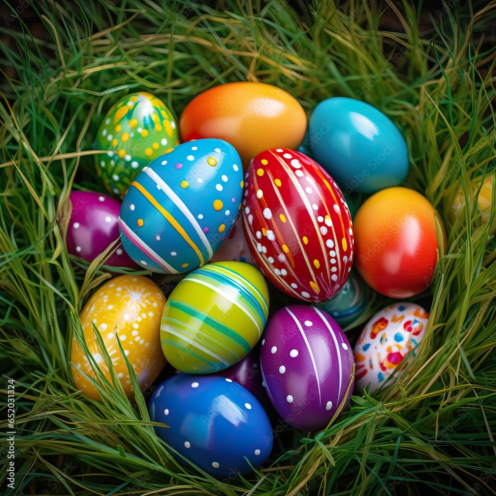 Easter Eggs over a Grass Surface. Selective Focus. April Season Event. Easter Eggs over a Grass Surface. Selective Focus. April Season Event.