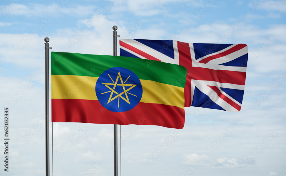 Naklejka premium United Kingdom and Ethiopia flag