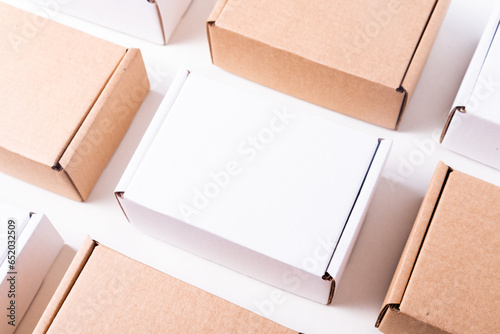 Lot of cardboard box, brown and white, mockup
