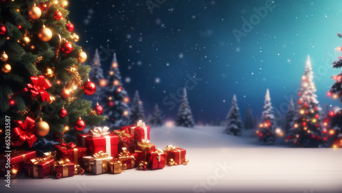 View of beautifully decorated christmas tree outdoors, Christmas background, Generative AI. free Stock Photo