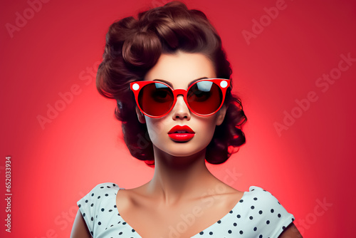 Portrait of a beautiful young woman in retro style. Beauty, fashion.