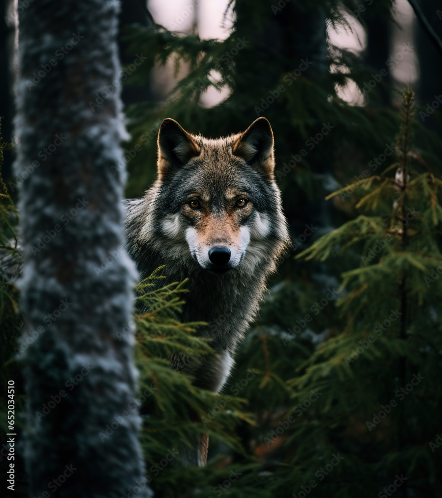 wolf among the trees, nature, generative ai wolf among the trees, nature, generative ai