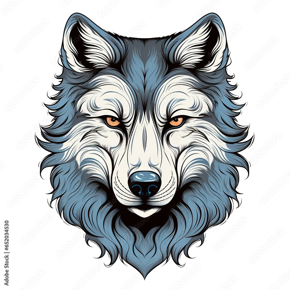 Wolf face on white background, cartoon, generative ai 