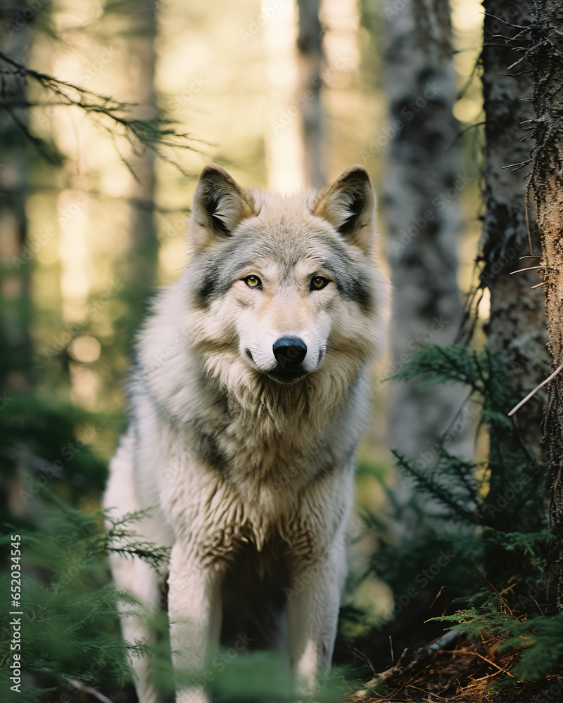 wolf portrait, autumn forest, generative ai 
