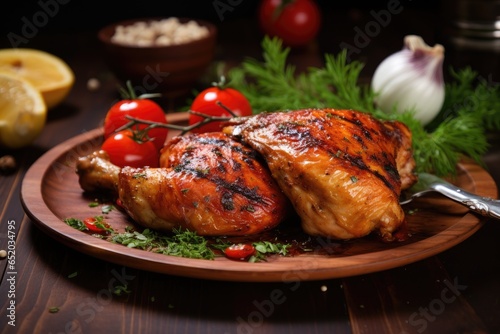 Roasted grilled chicken with vegetables